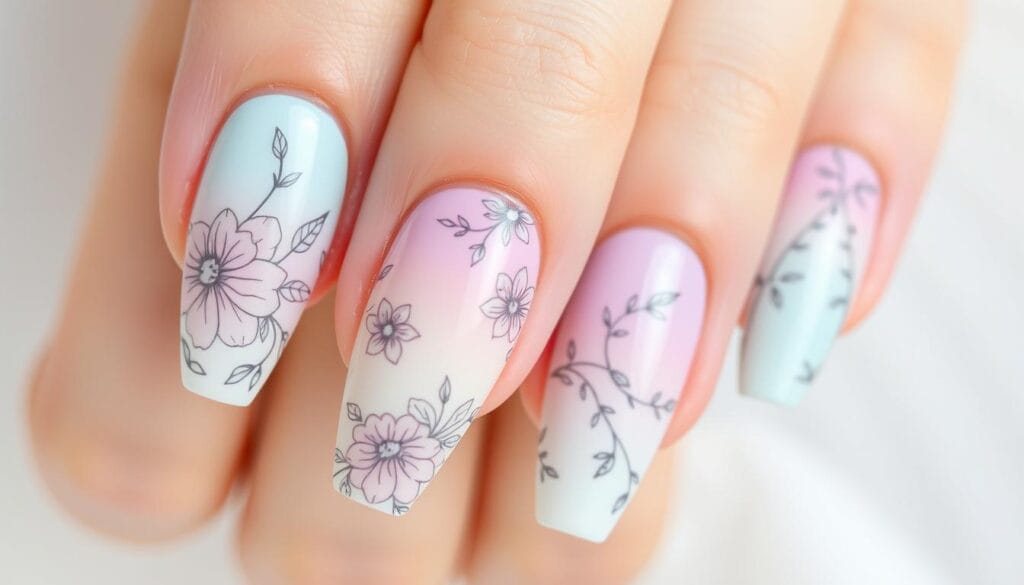 Ongles pastel avec motifs